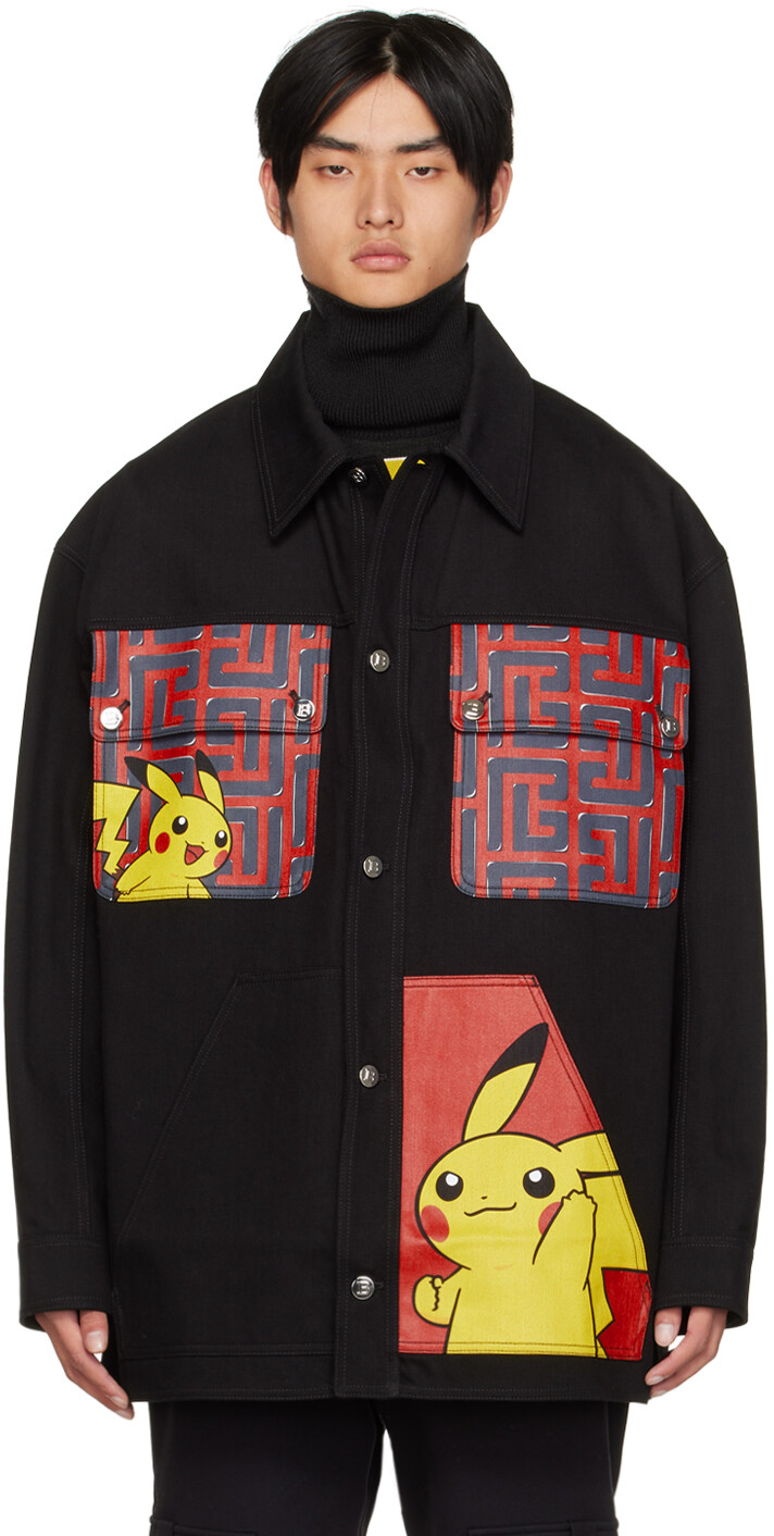 

Черная джинсовая куртка с принтом Pokémon Edition Balmain