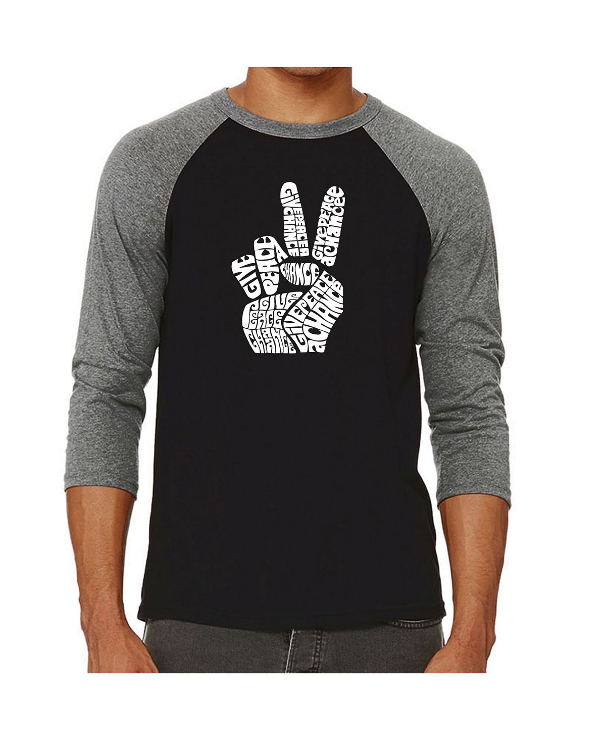 Мужская футболка с регланом word art peace fingers LA Pop Art, серый