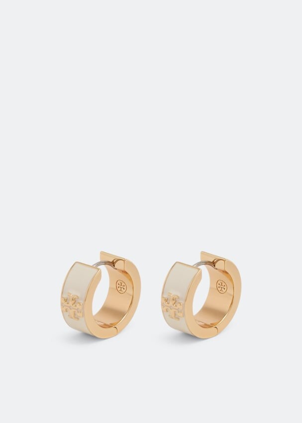 

Серьги TORY BURCH Kira enamel huggie hoop earrings, белый