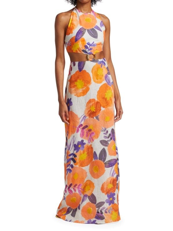 

Платье макси из льна flower power RAISAVANESSA Orange multi