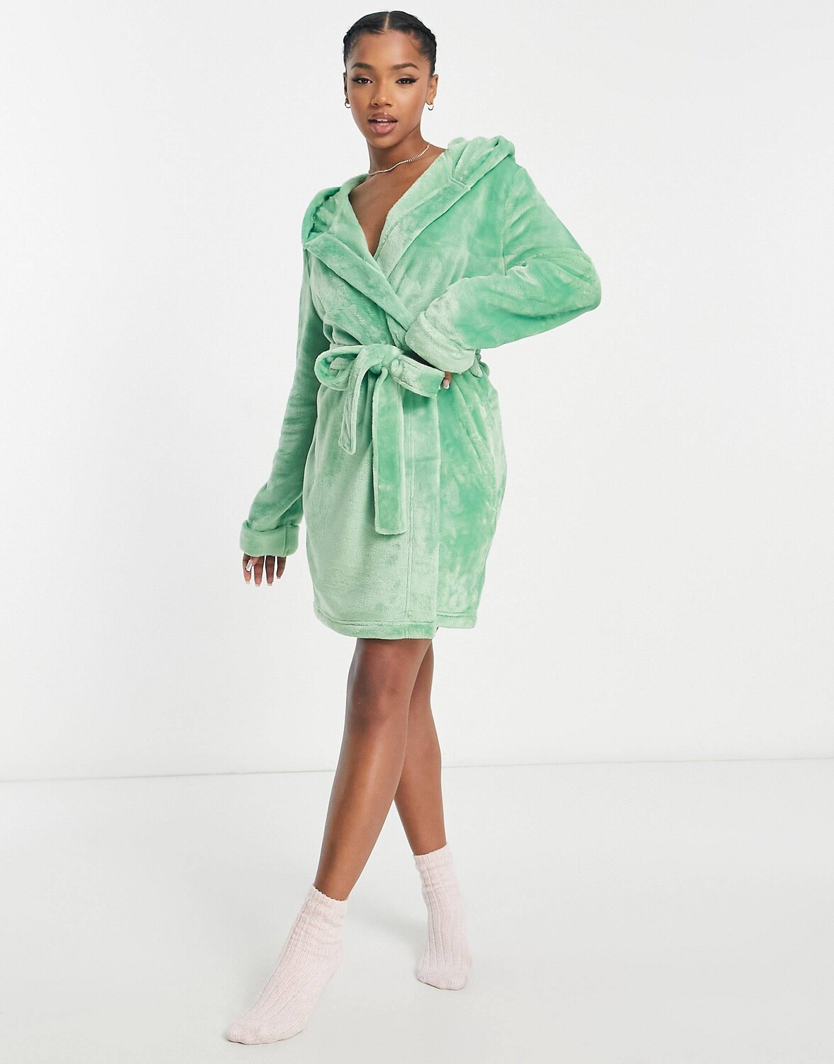 

Зеленый мини-халат из супермягкого флиса ASOS DESIGN