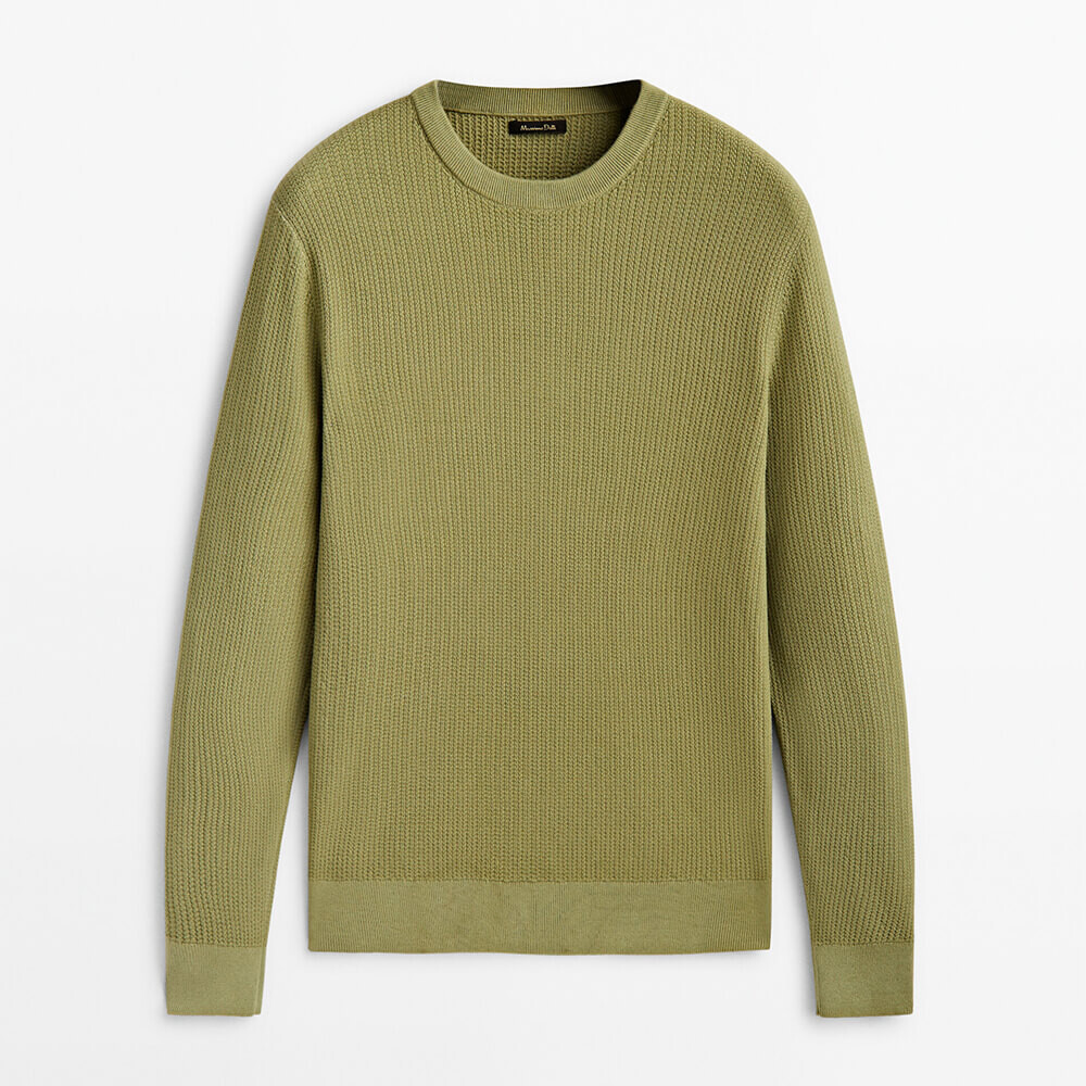 

Свитер Massimo Dutti Textured Knit Crew Neck, зеленоватый