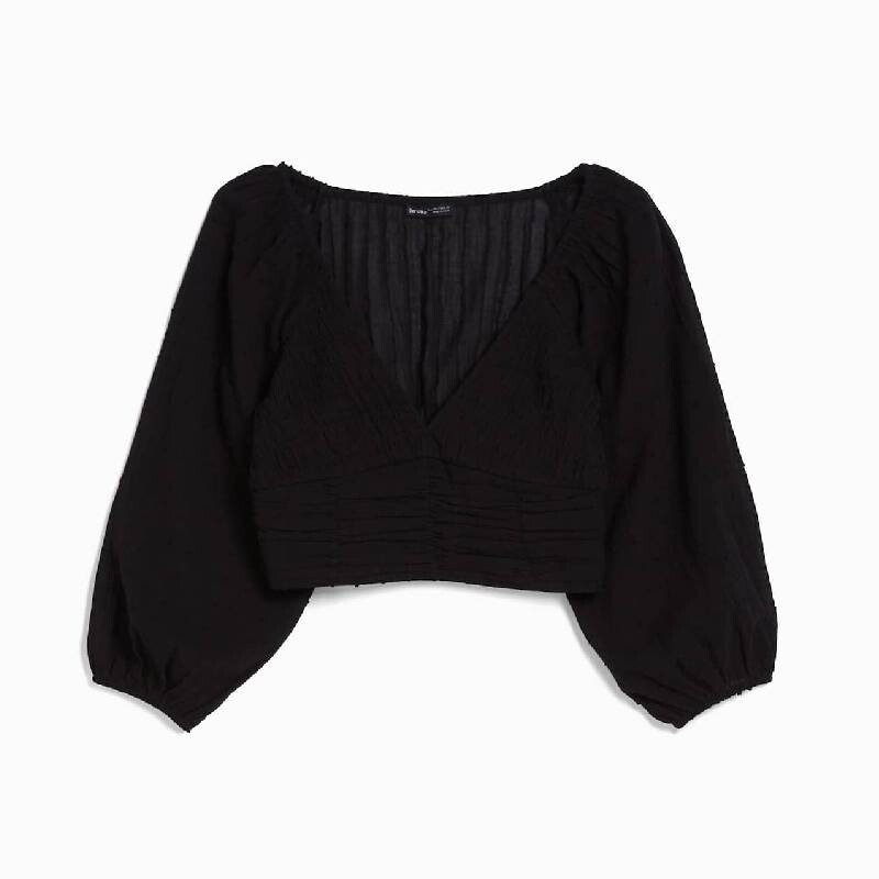 

Блузка короткая Bershka Voluminous V-neck, черный
