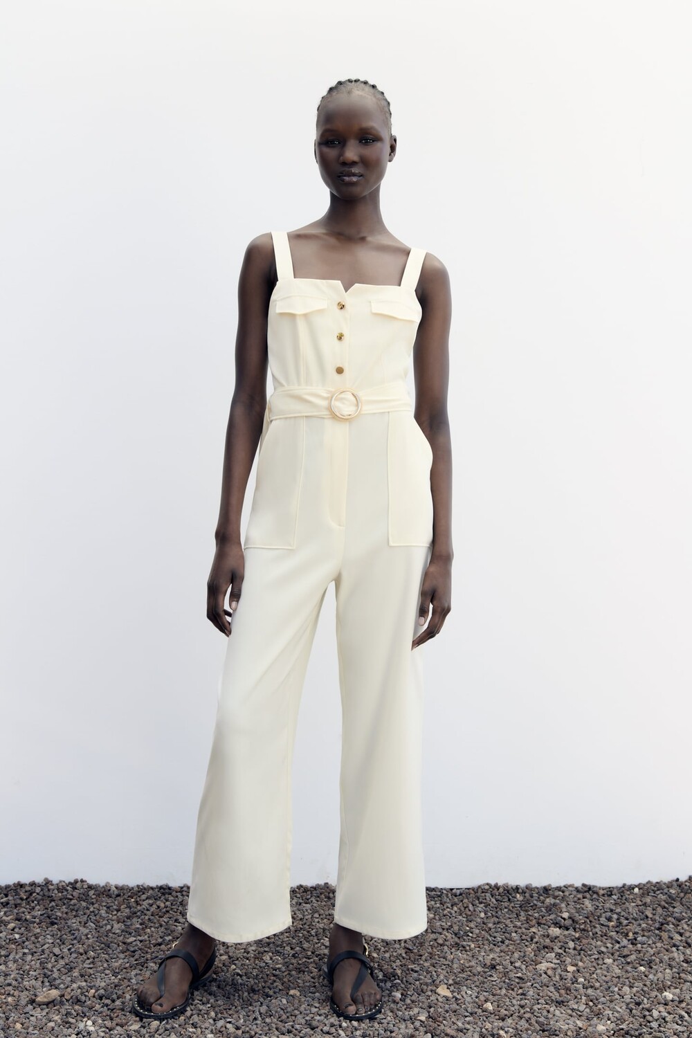 Комбинезон с поясом ZARA, экру
