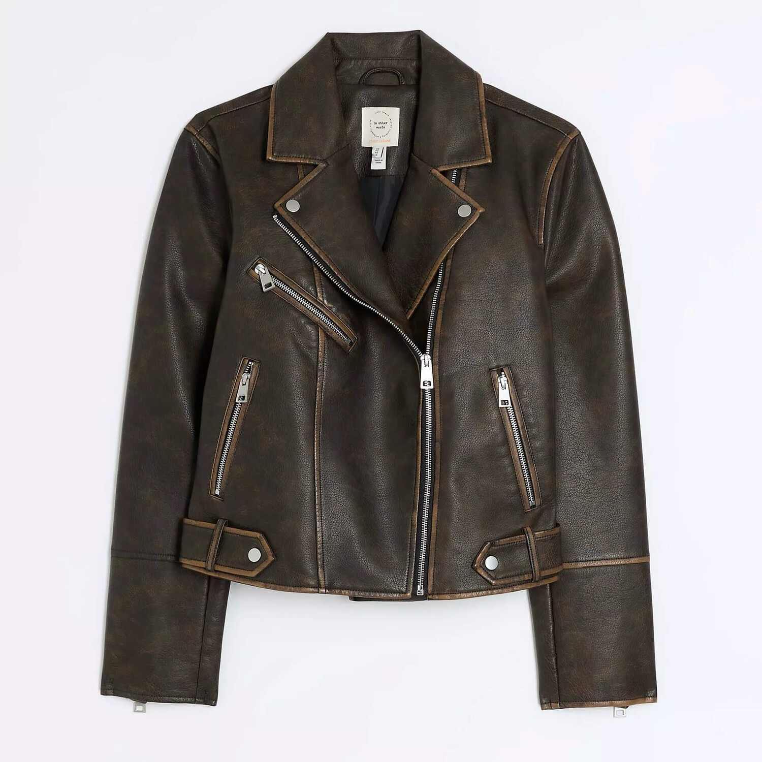 

Куртка River Island Distressed Pu Biker, темно-коричневый