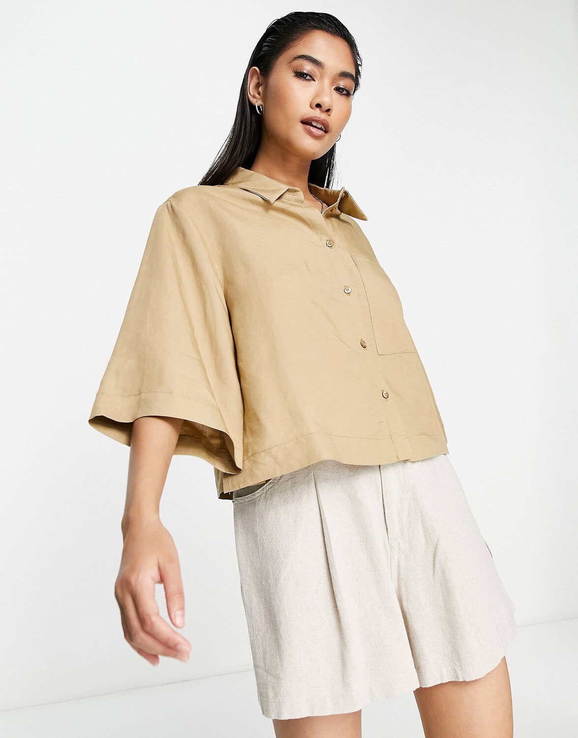 

Верблюжья рубашка свободного кроя из льна Topshop co-ord