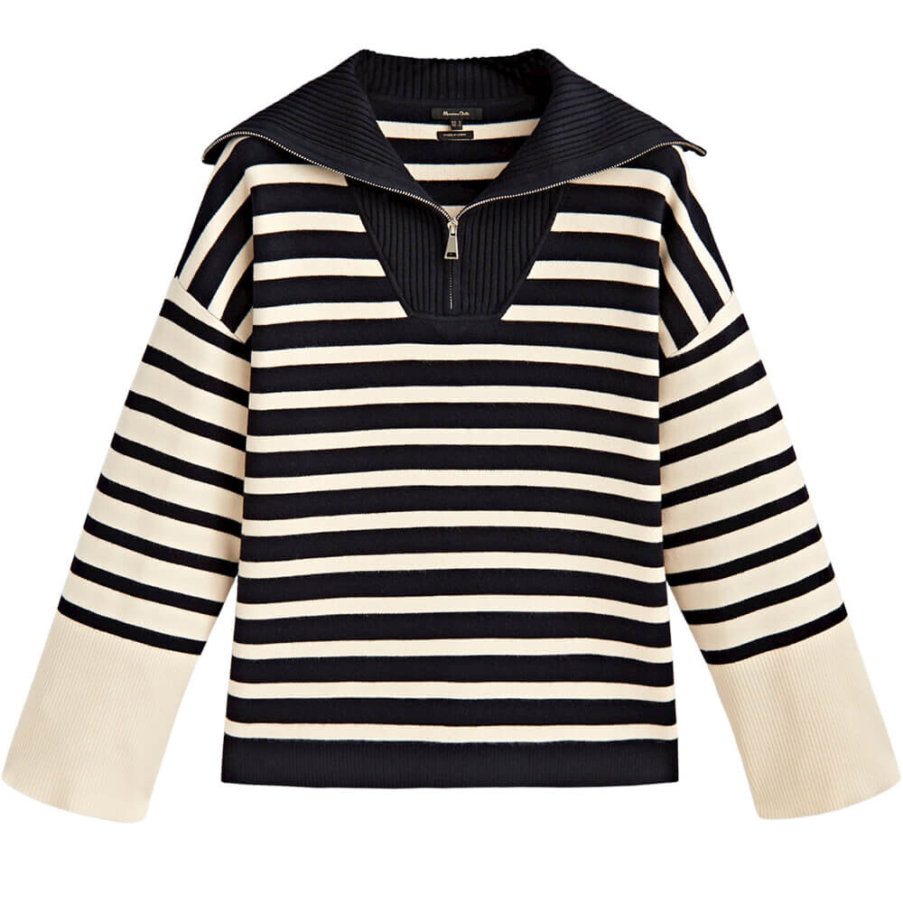 

Свитер Massimo Dutti With Contrast Stripes, темно-синий