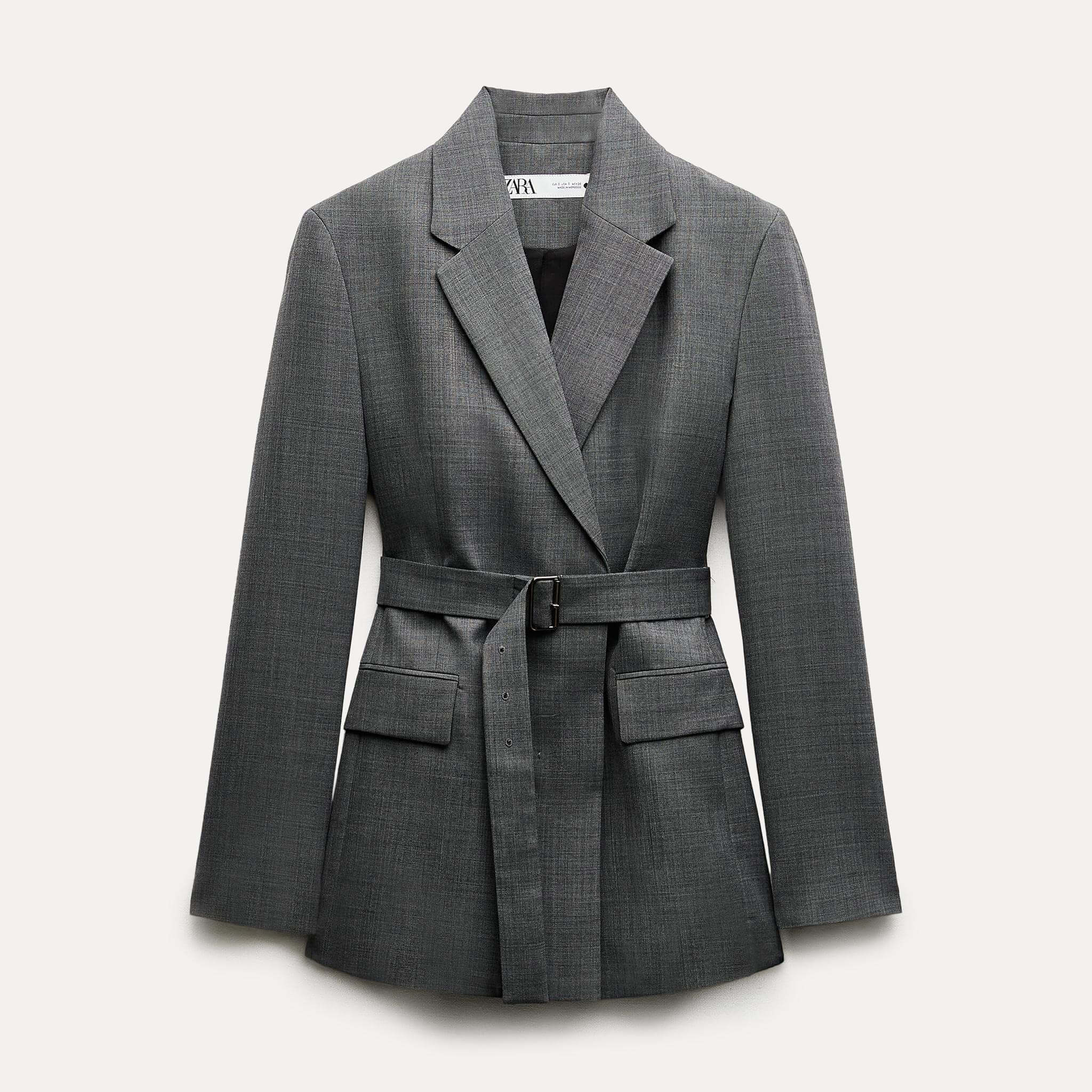 Блейзер Zara ZW Collection Wool Blend Fitted, серый цена и фото