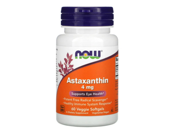 Астаксантин NOW Foods 4 мг, 60 растительных капсул ламбертс астаксантин 8 мг 30 растительных капсул lamberts