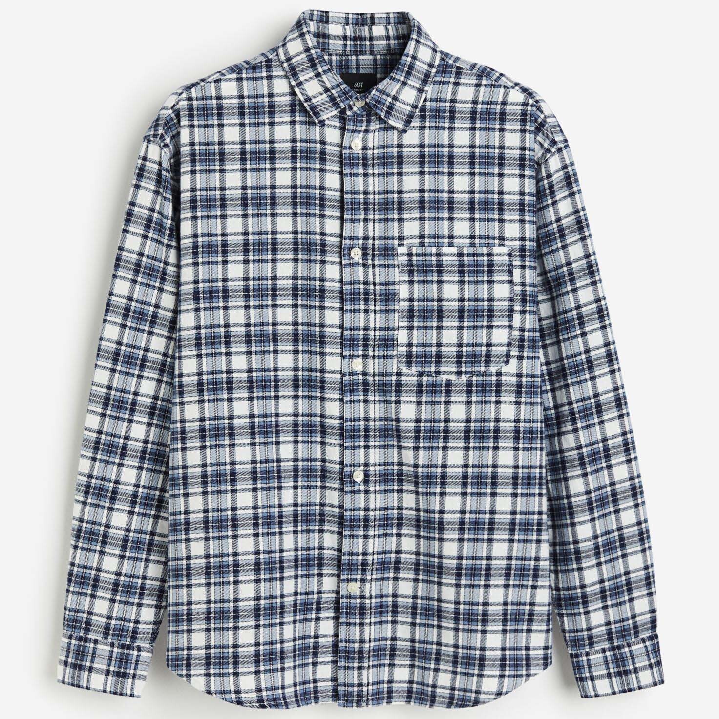 

Рубашка H&M Plaid Loose Fit Flannel, синий/мультиколор