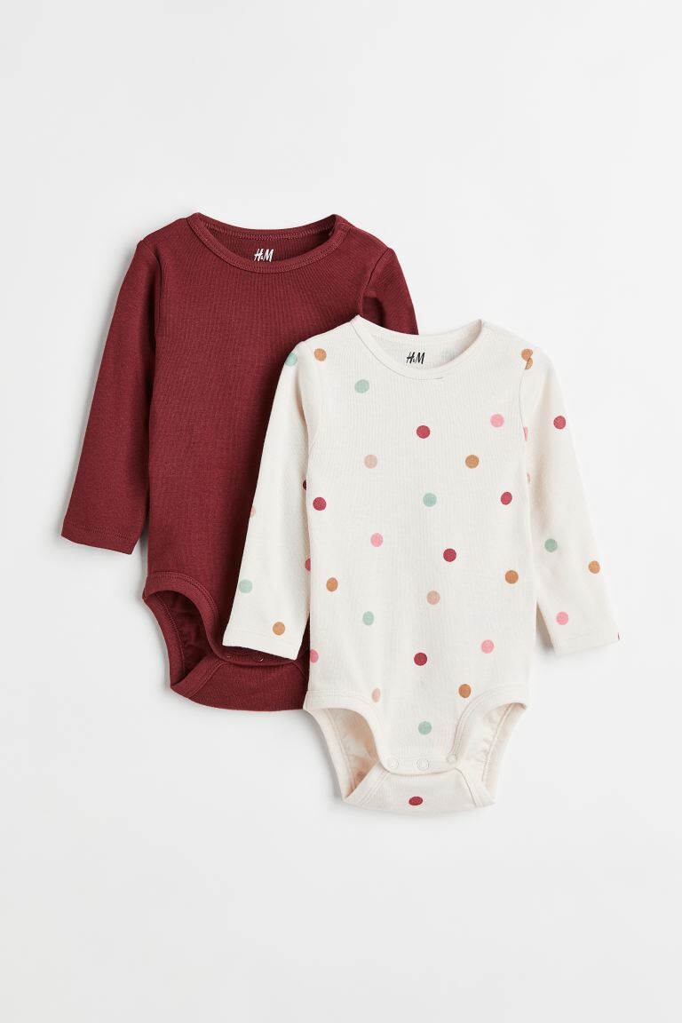 

2 комплекта боди из хлопка H&M, темно-красный/горошек