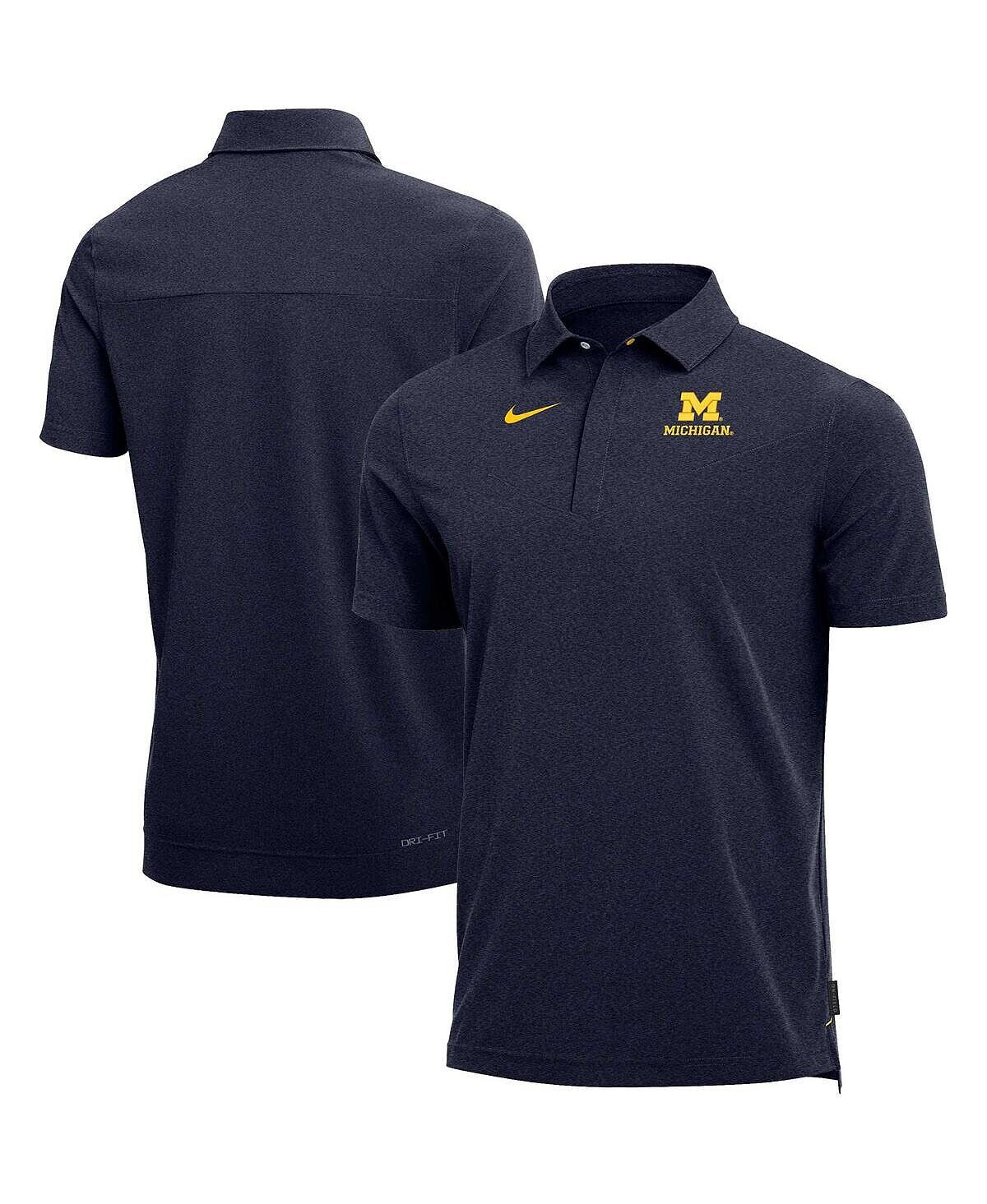 

Рубашка поло мужская темно-синяя с меланжевым покрытием michigan wolverines 2022 coaches performance polo Nike, темно-синий