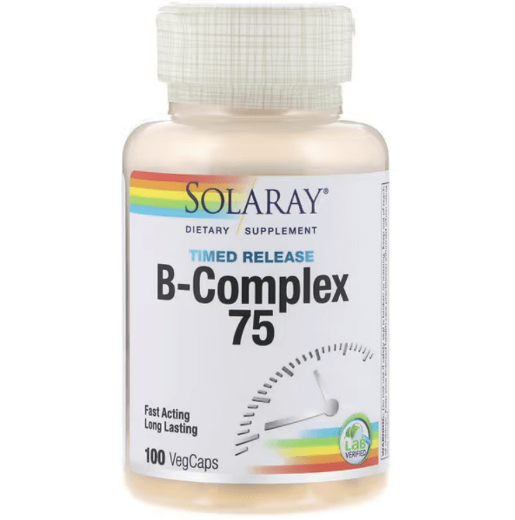 цена Комплекс с витаминами группы B медленного высвобождения, B-Complex 75, 100 капсул, Solaray