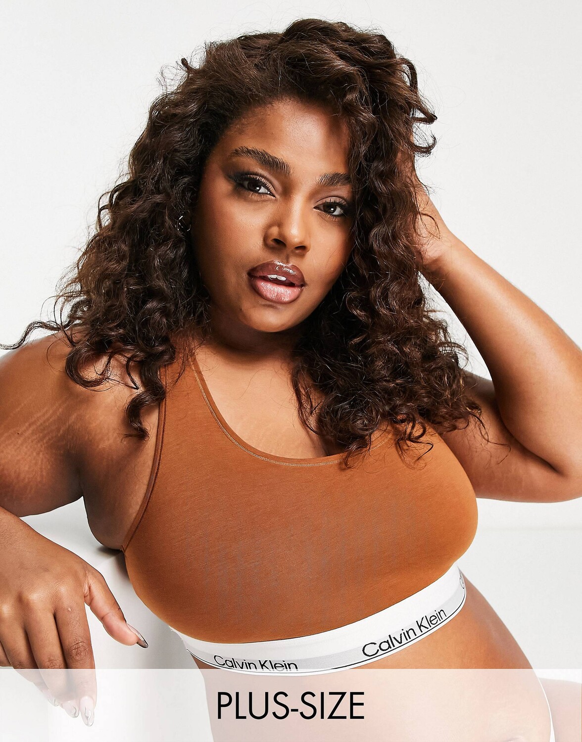 

Темно-коричневый бралет без подкладки Calvin Klein Plus Size Modern Cotton без подкладки