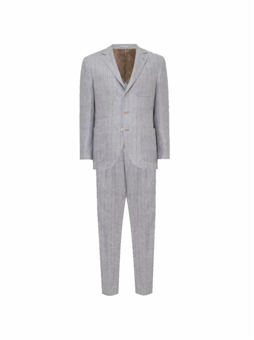 Льняной костюм Brunello Cucinelli пиджак gulliver карманы однобортный размер 104 черный белый