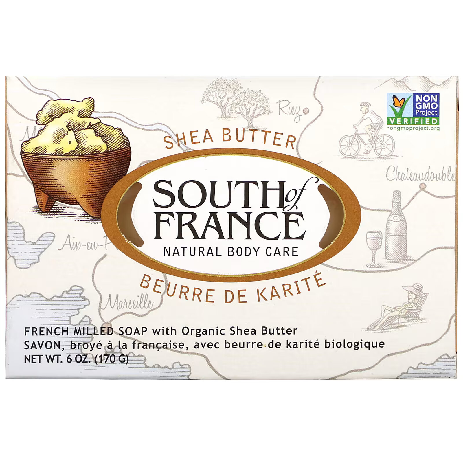 South of France, Мыло французского помола с органическим маслом ши, 170 г (6 унций)