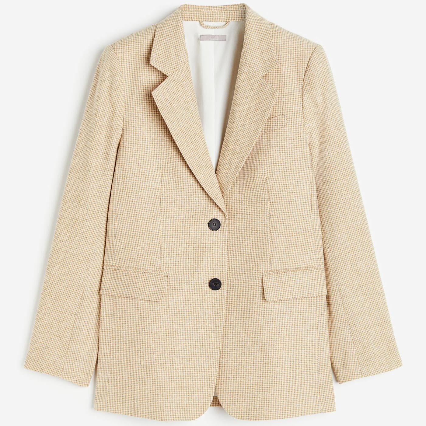 

Блейзер H&M Checked Linen-blend, бежевый