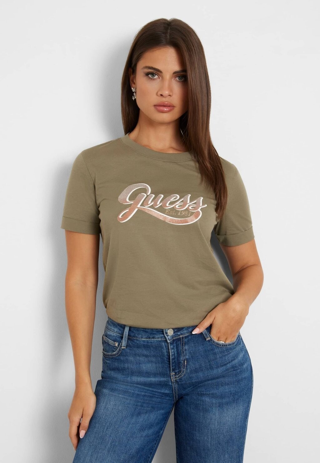 

Футболка с принтом FRONTLOGO Guess, зеленый