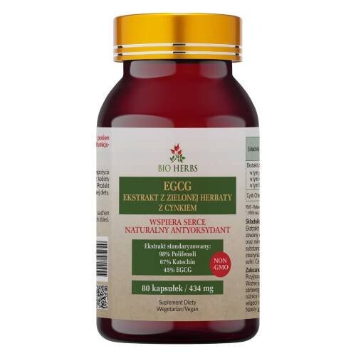 

Bio Herbs, Экстракт зеленого чая с цинком EGCG для похудения, 80 капсул.