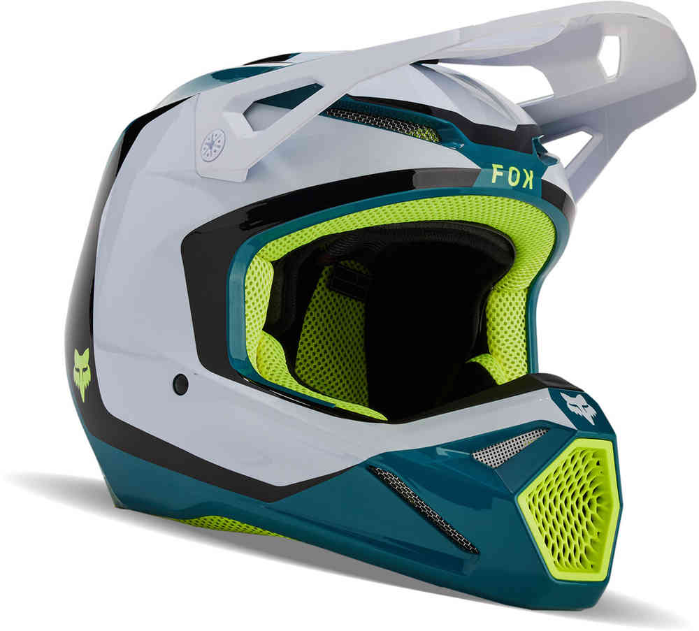 цена Шлем для мотокросса V1 Nitro MIPS FOX, белый/бирюзовый/черный