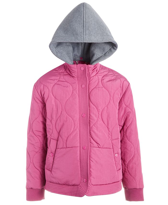 Куртка-пуховик с контрастным капюшоном и манжетами на рукавах для больших девочек Jou Jou, розовый bebe jou подставка для купания ментол 32