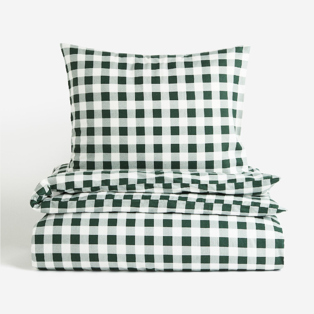 Комплект односпального постельного белья H&M Home Cotton Flannel, темно-зеленый