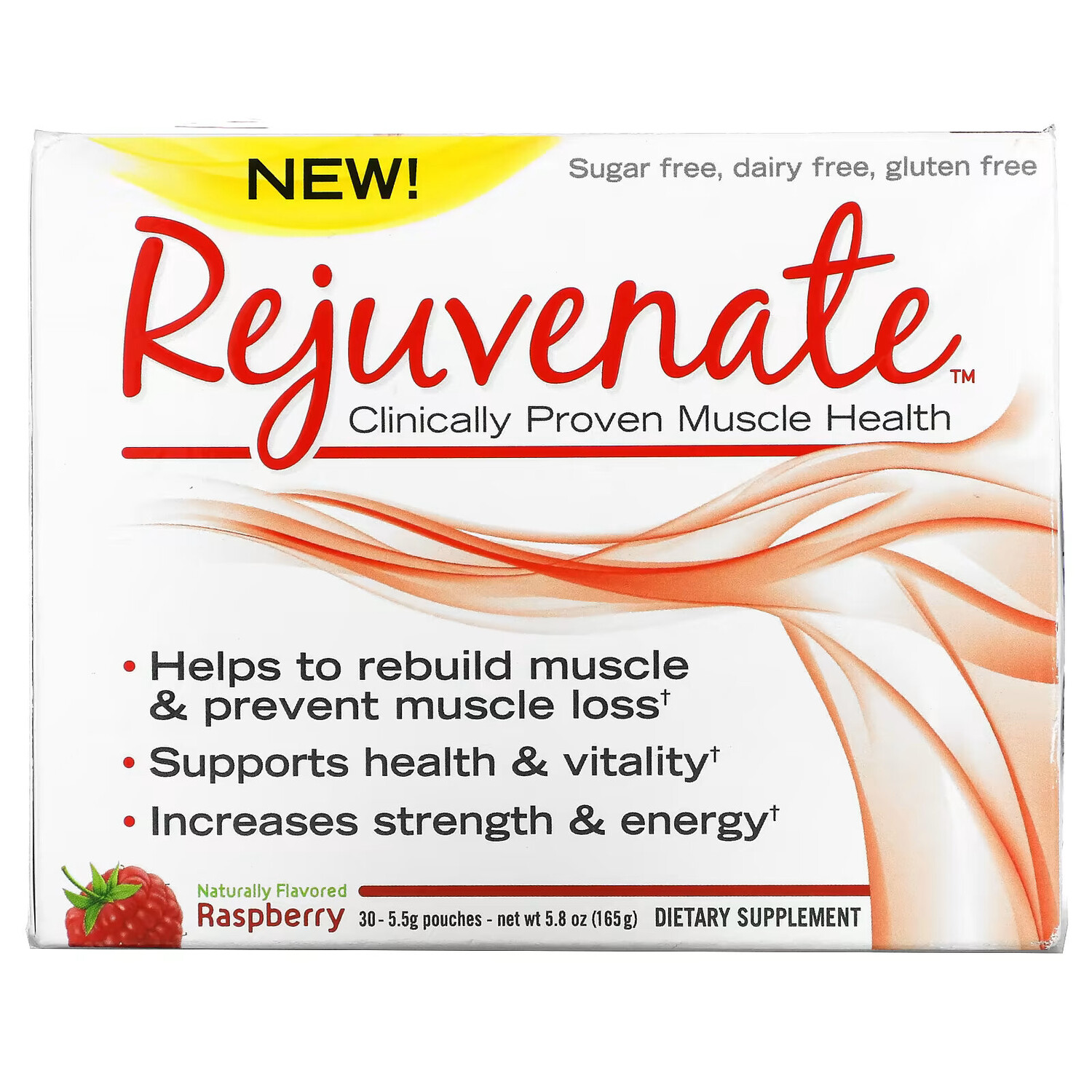 

Rejuvenate, Клинически подтвержденное здоровье мышц, малина, 30 пакетиков по 0,19 унции (5,5 г) каждый