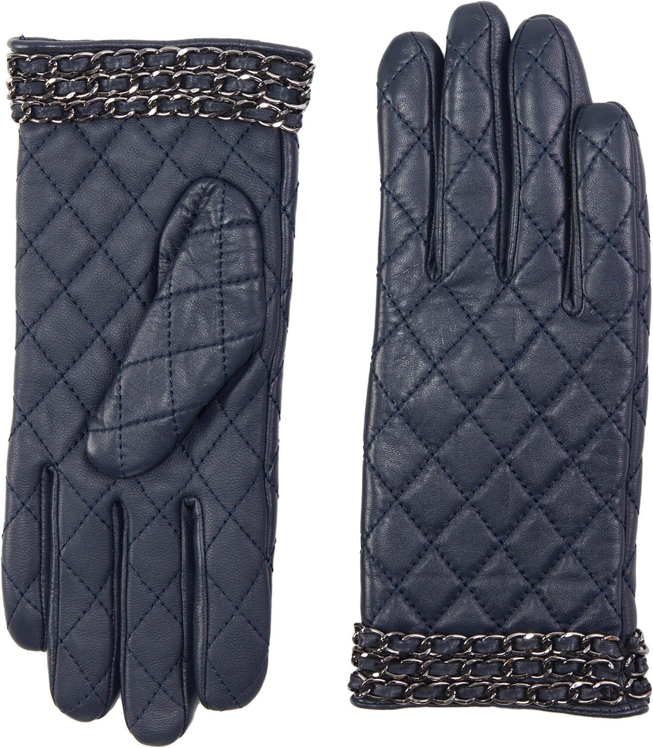 

Перчатки Badgley Mischka Quilted Leather Gloves w/ Chain, темно-синий