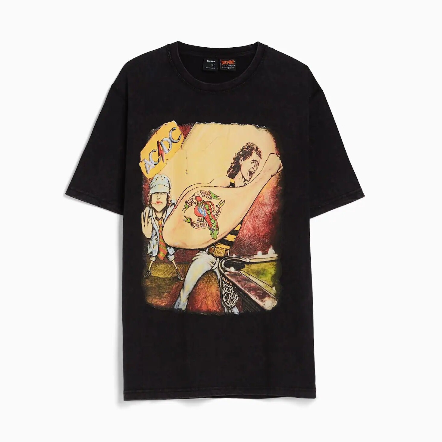 

Футболка Bershka AC/DC Print Relaxed Fit, темно-серый