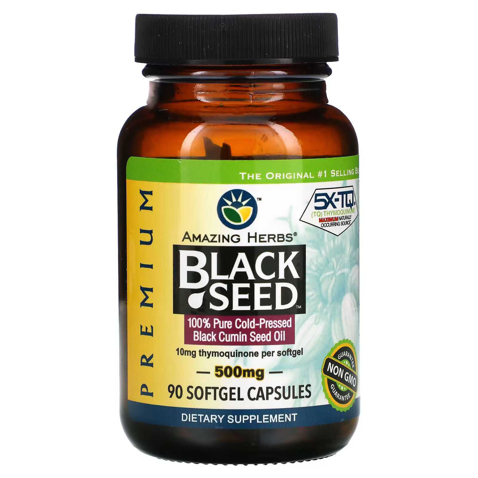 amazing herbs black seed original plain 100 вегетарианских капсул Amazing Herbs, Black Seed, 500 мг, 90 гелевых капсул
