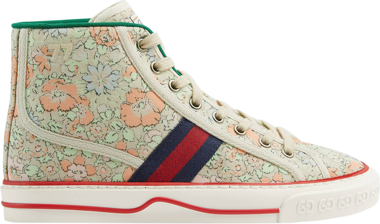 Кроссовки Liberty of London x Gucci Wmns Tennis 1977 High Floral - Mint Green, зеленый - фото