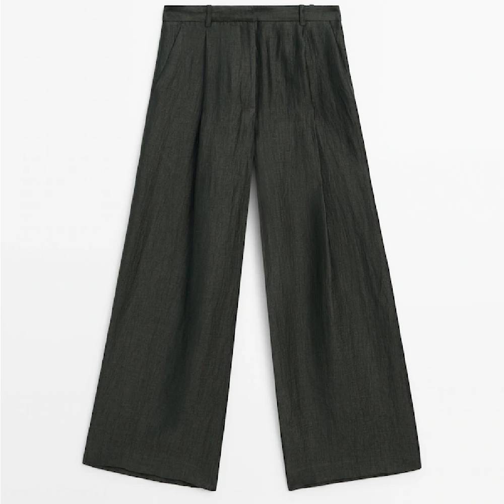 Брюки Massimo Dutti Linen Blend, темно-зеленый брюки uniqlo linen cotton blend tapered зеленый