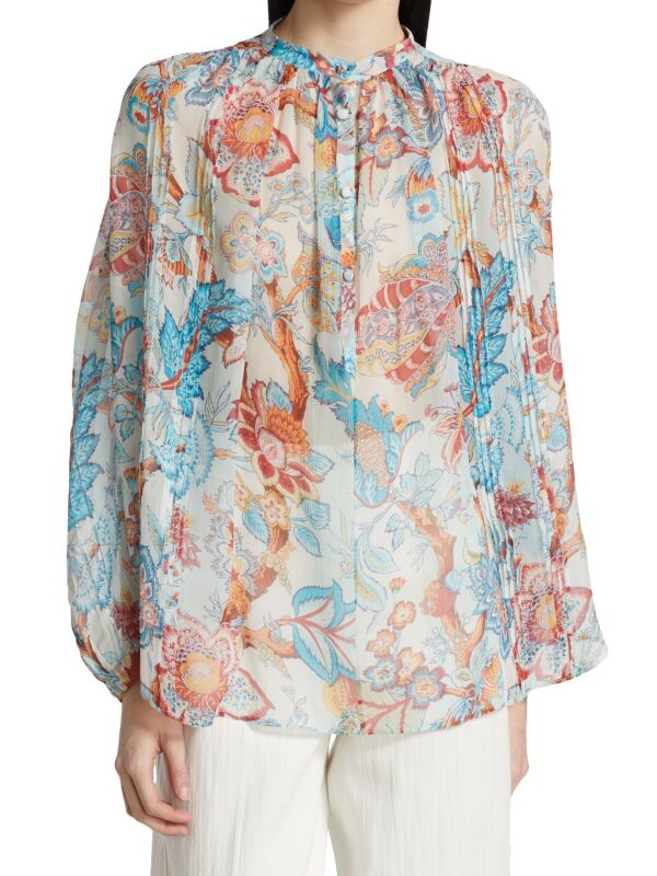 

Блуза из шелкового жоржета с цветочным принтом Etro Light blue