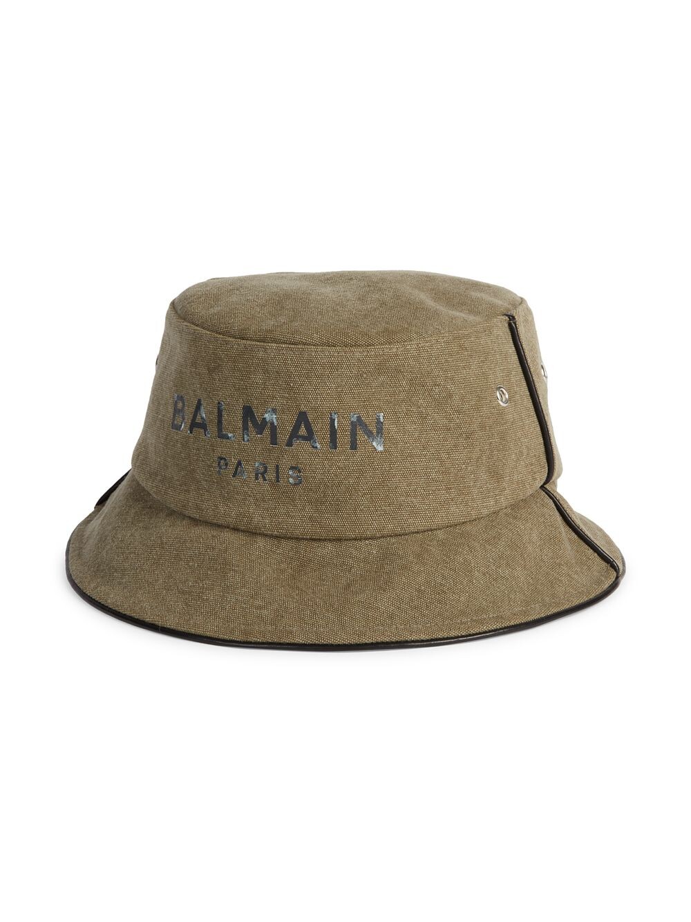 

Панама из холста и кожи с окантовкой Balmain, хаки