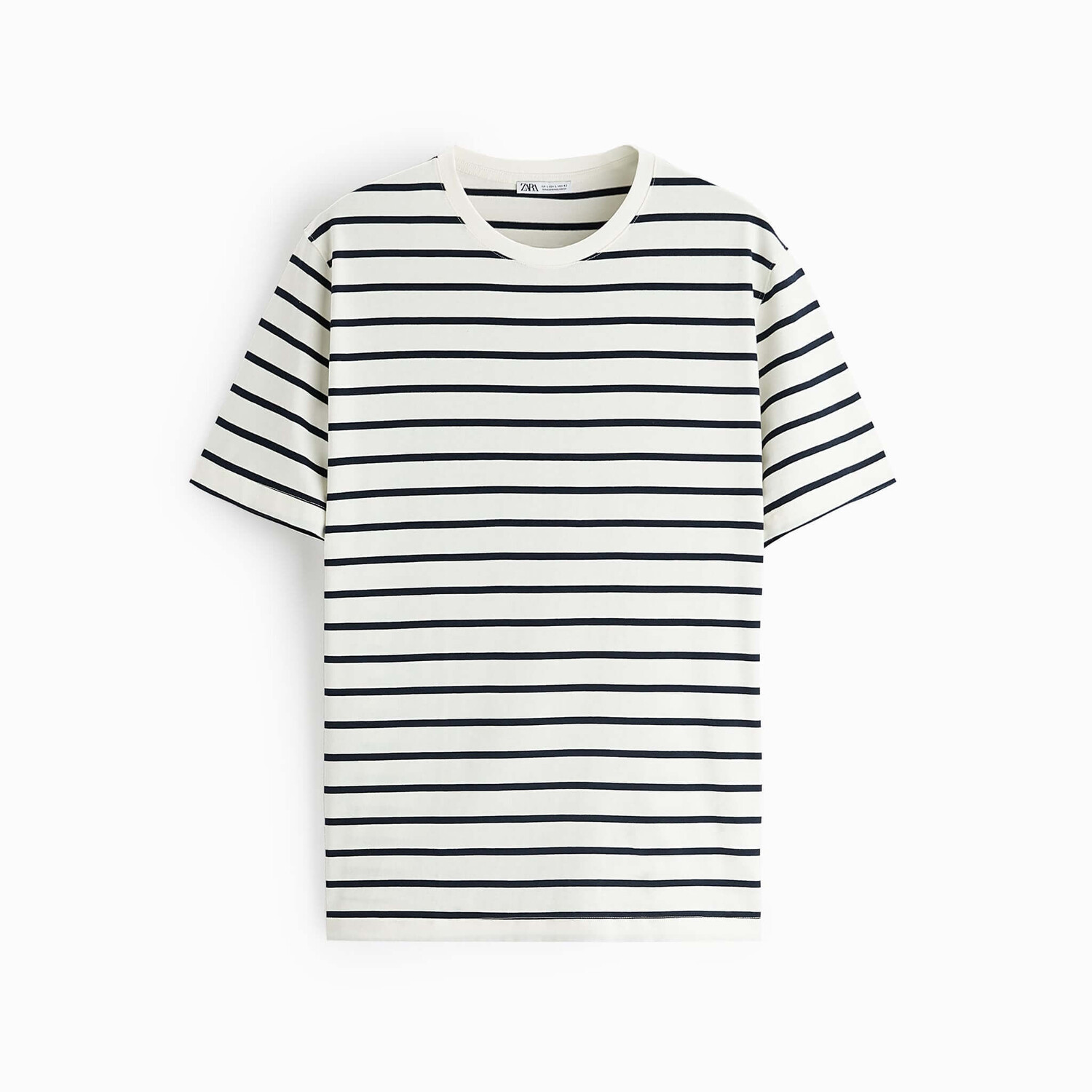 

Футболка Zara Basic Medium Weight, экрю/черный