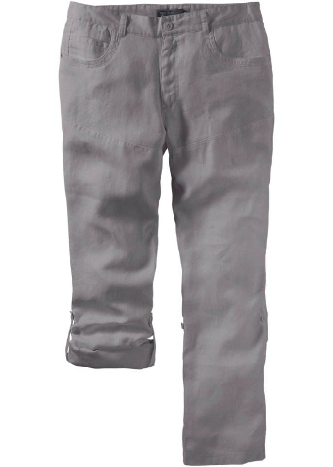 Льняные брюки прямого кроя с отворотами Bpc Selection, серый
