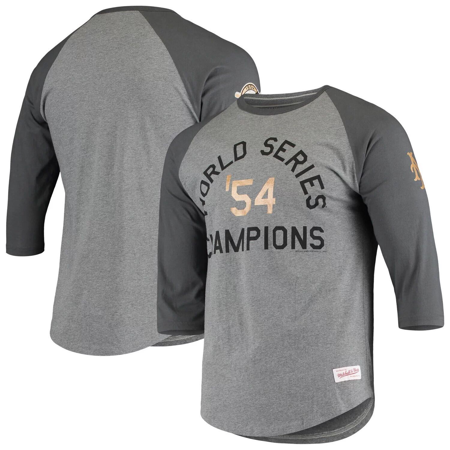 

Мужская футболка Mitchell & Ness Grey NY Giants 1954 Champs Raglan с рукавами 3/4
