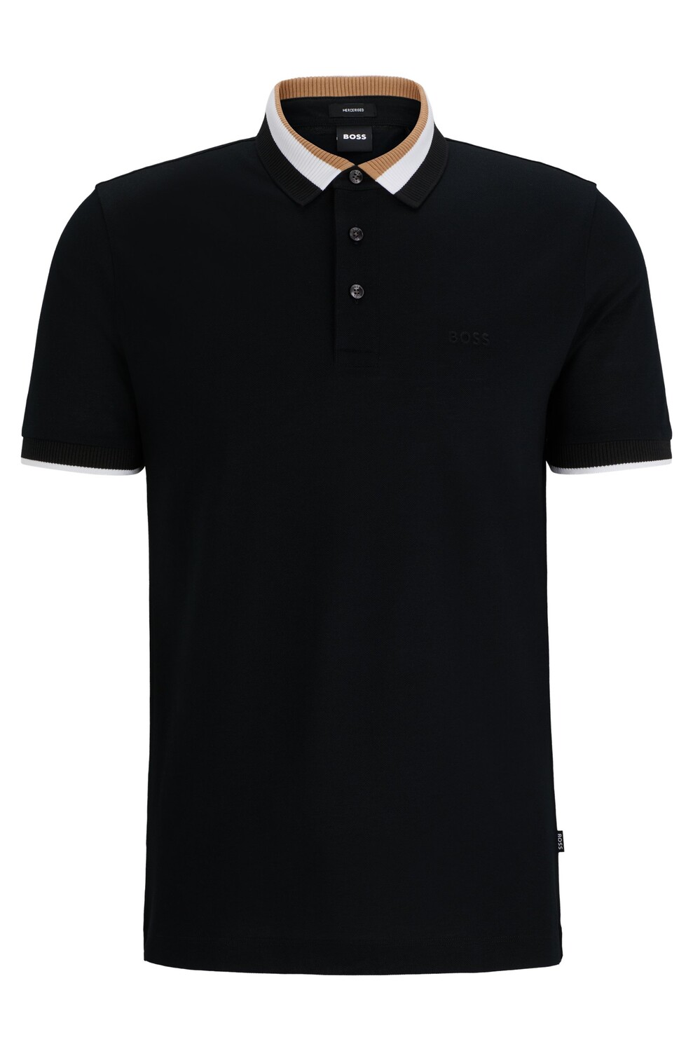 

Футболка поло Boss Mercerized-cotton With Signature-stripe Collar, черный