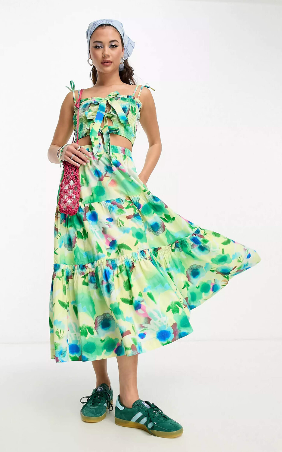 

Юбка миди с цветочным принтом Damson Madder Painterly Tiered Co-ord, мультиколор