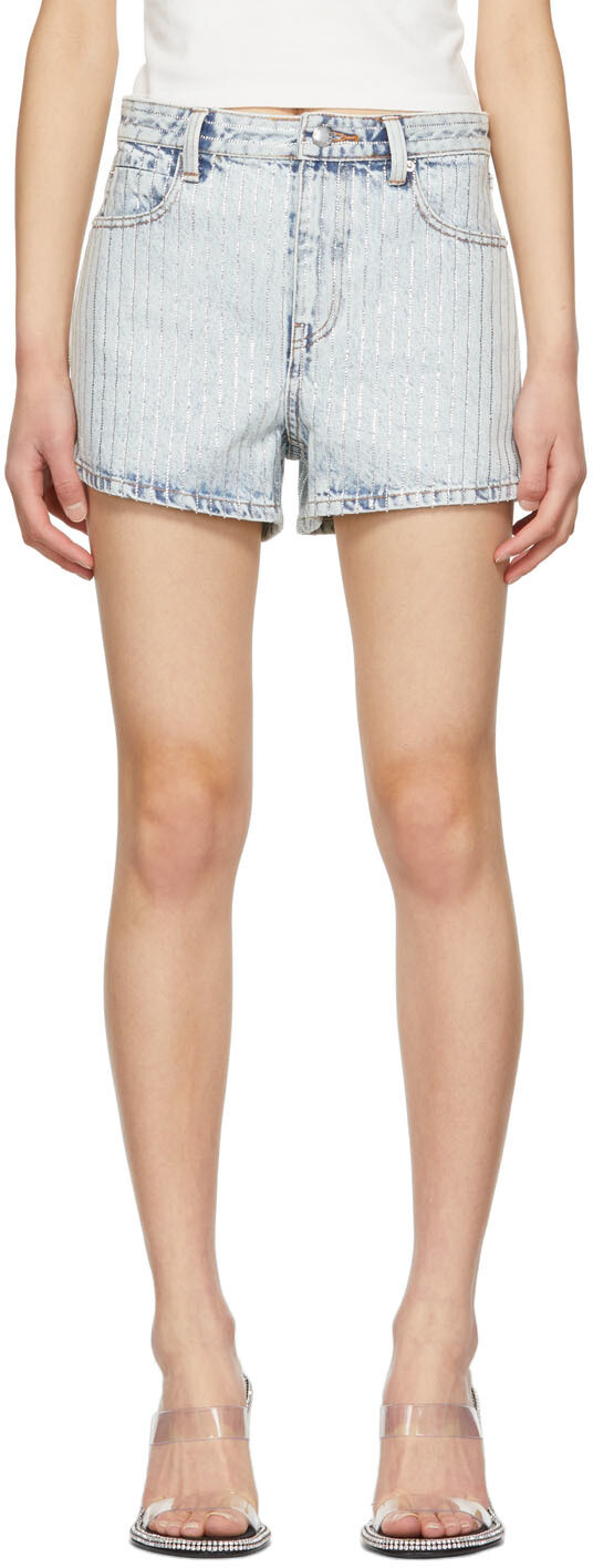 

Синие шорты в полоску с кристаллами Alexander Wang