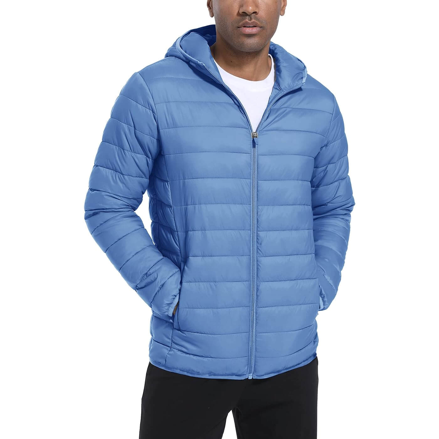 Утепленная легкая куртка с капюшоном Tacvasen Puffer Water-Repellent Windbreaker, светло-голубой