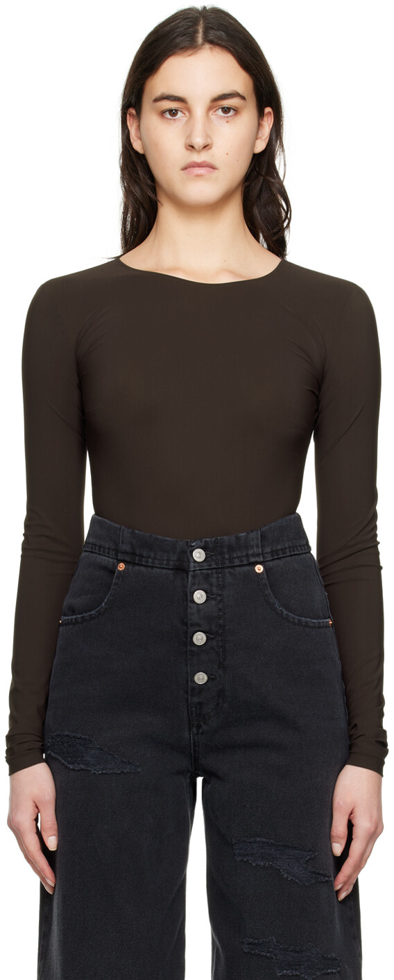 

Коричневое боди с круглым вырезом MM6 Maison Margiela