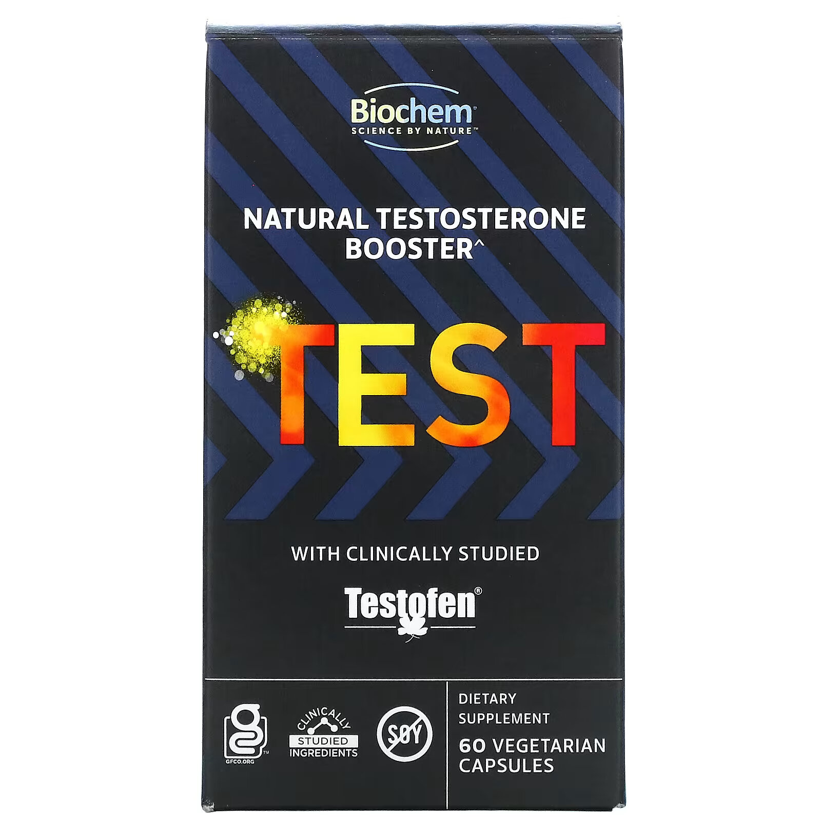 Biochem, TEST, натуральный усилитель тестостерона, 60 вегетарианских капсул muscletech performance series test hd thermo термогенный усилитель выработки тестостерона 90 капсул