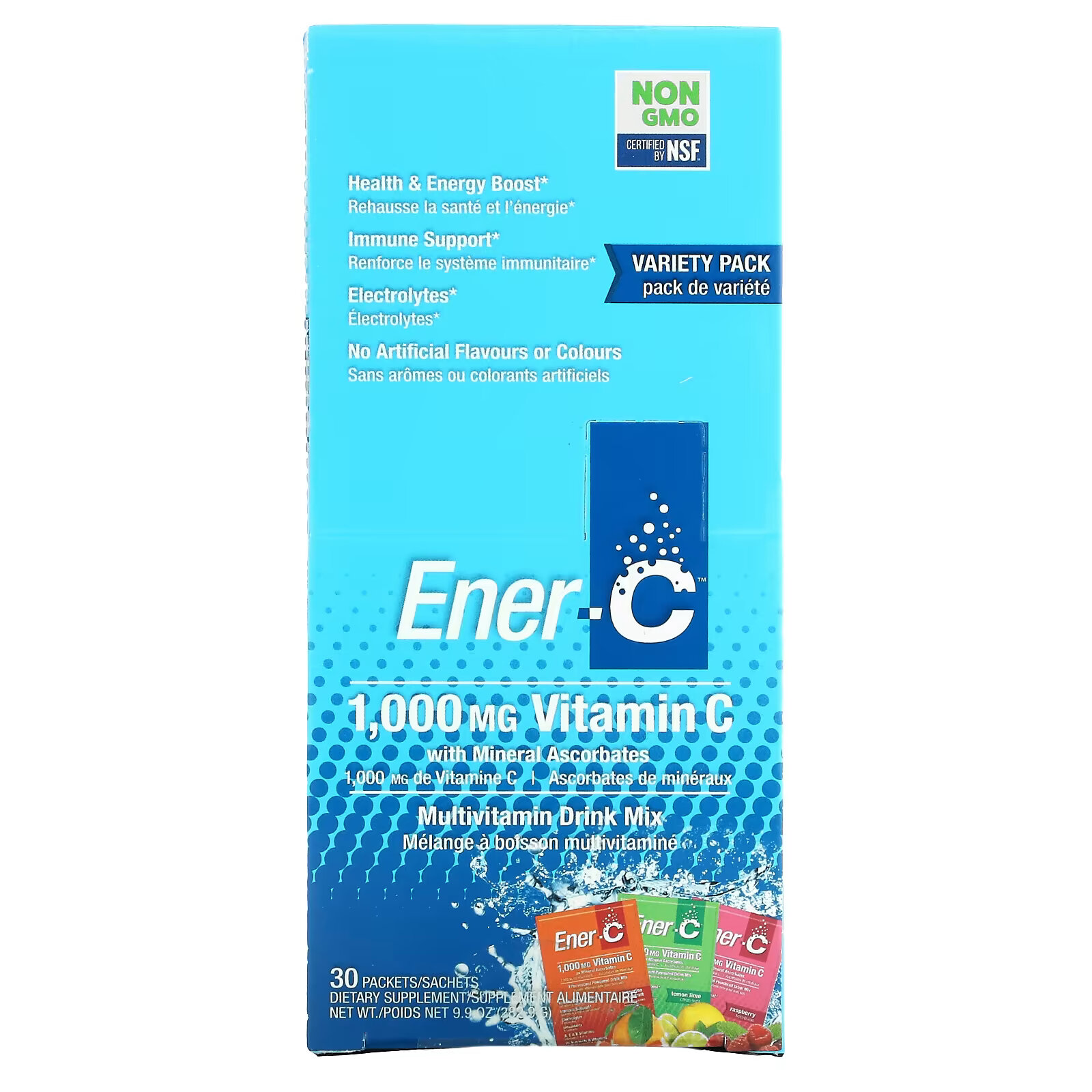 Ener-C, витамин C, смесь для приготовления мультивитаминного напитка, ассорти, 1000 мг, 30 пакетиков, 282,9 г (9,9 унции) в каждом ener c витамин c смесь для приготовления мультивитаминного напитка со вкусом малины 30 пакетиков 277 г 9 8 унции
