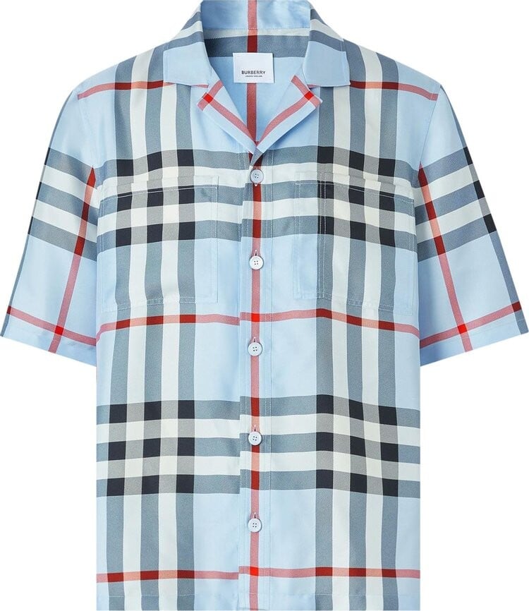 

Рубашка Burberry Silk Check Short-Sleeve Shirt 'Pale Blue', синий