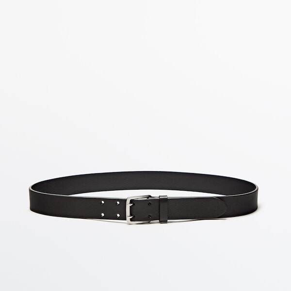 

Кожаный ремень с двойными отверстиями Massimo Dutti, черный