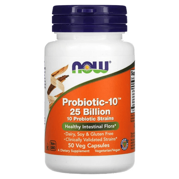 Probiotic-10, 25 млрд, 50 , NOW Foods now foods probiotic 10 25 млрд 50 вегетарианских капсул