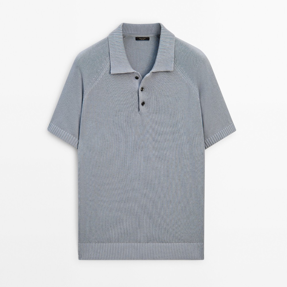 Футболка-поло Massimo Dutti Knit With Short Sleeves, серо-синий футболка поло massimo dutti comfortable short sleeve серо синий