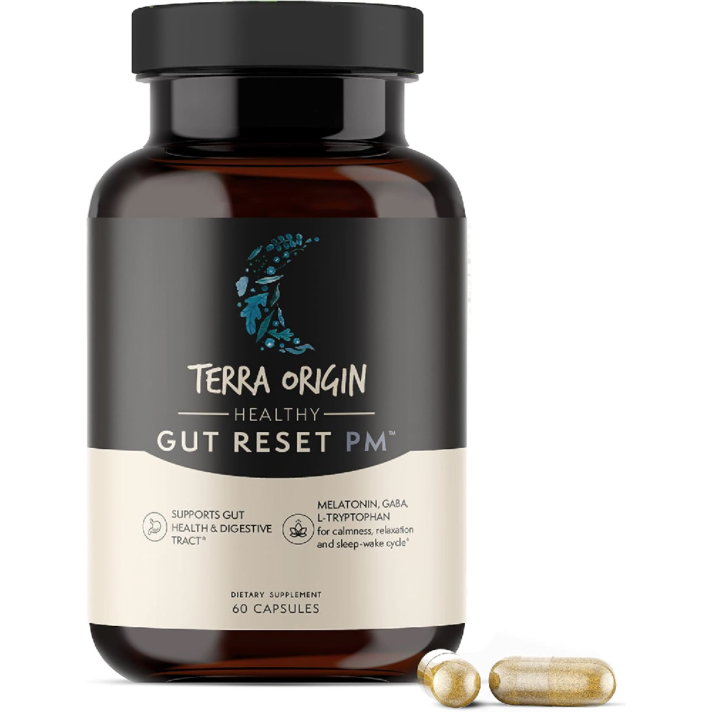 цена Мелатонин + L-глютамин Terra Origin Supports Gut Health and Relaxation + Sleep-Wake Cycle, 60 растительных капсул