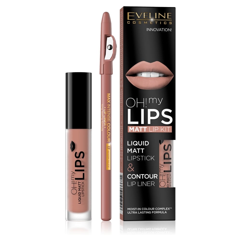 

Eveline Cosmetics Набор матовой жидкой помады и карандаша для губ Oh My Lips 01 Neutral Nude